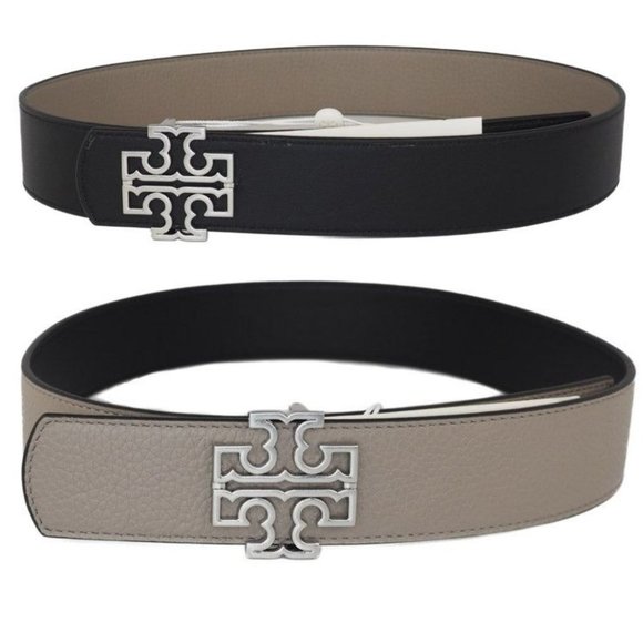 Tory Burch Other - NEW Tory Burch 86365 Britten Black/Gray Reversible Leather Logo Buckle 1.5" Belt